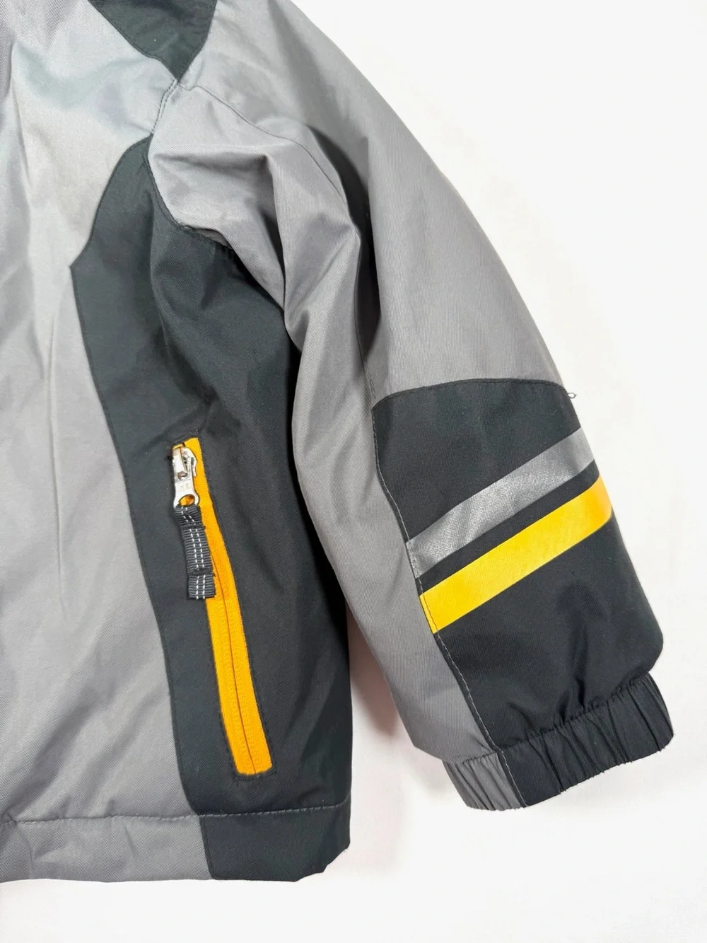 LANDS’ END Boys Hooded Insulated Colorblock Jacket Gray Black Orange Size 3T
